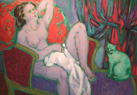 &quot;El gato verde&quot;, óleo s / t, 81 x 116 cm.